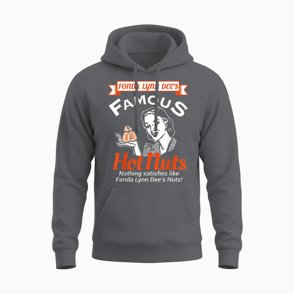 Fonda Lynn Dees Nuts Satisfies Funny Adult Humor Short Sleeve Unisex Hoodie in Charcoal