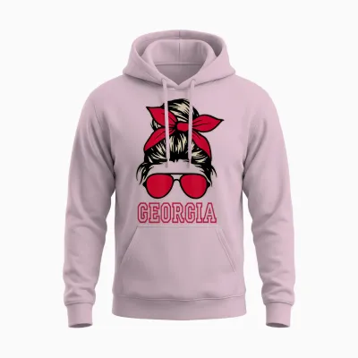 Georgia Women Girls Mom Messy Bun Hair. Unisex Hoodie - Light Pink
