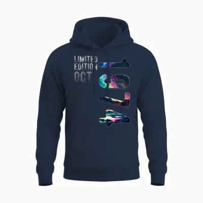 Limited Edition 1974 October Birthday Polar Lights Unisex Hoodie - Navy