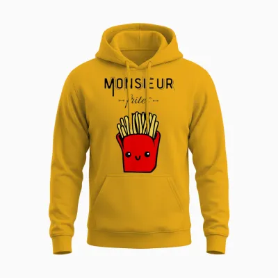 Funny Mr Fries Gift Potato Fast Food Humour T-Shirt, Grey, S Unisex Hoodie - Gold