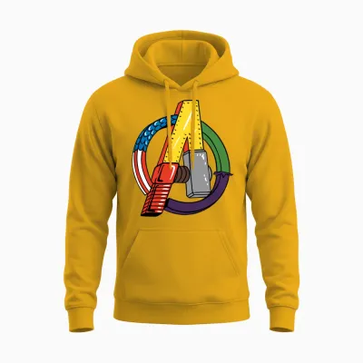 Amazon Essentials Marvel Avengers Multi Hero Logo Collage Unisex Hoodie - Gold