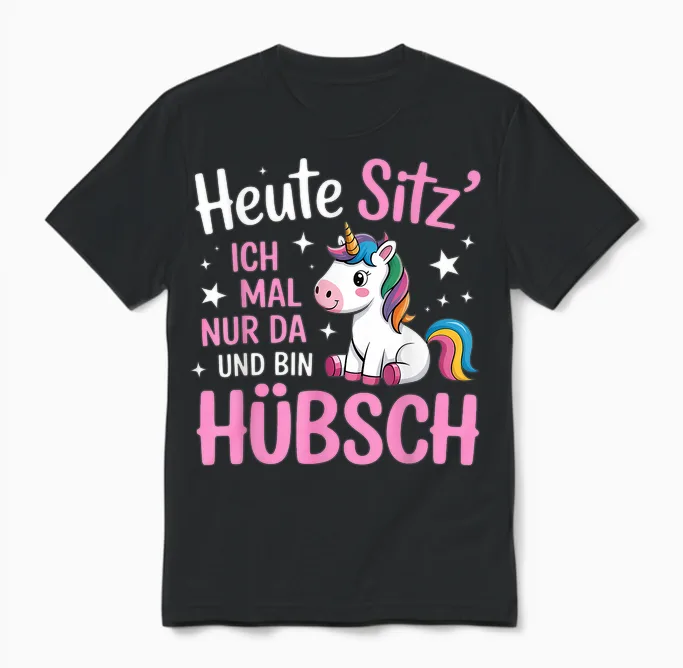 Heute Sitz Ich Mal Nur Da Und Bin Hübsch Einhorn Unisex T-Shirt in Black