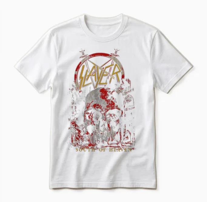 Slayer - South of Heaven Three Color Unisex T-Shirt in White
