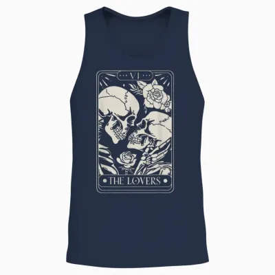 The Lovers Tarot Card Skeletons Kissing in Love Unisex Tank Top - Navy
