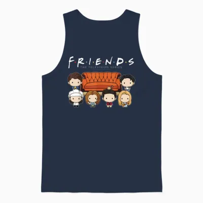 Friends Chibi Characters Central Perk Coffee Shop Group Shot Unisex Tank Top - Navy