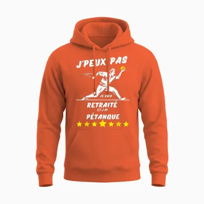 I Can't I'm Retired and I Have Pétanque T-Shirt, Black, S Unisex Hoodie - Orange