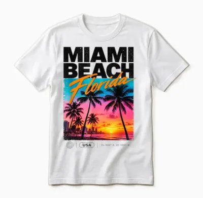 Miami Beach Vintage Floride été Paradis Palmiers Et Vacances Unisex T-Shirt - White