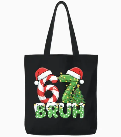 Six Seven 67 Funny Santa Bruh Christmas Meme Tote Bags - Black