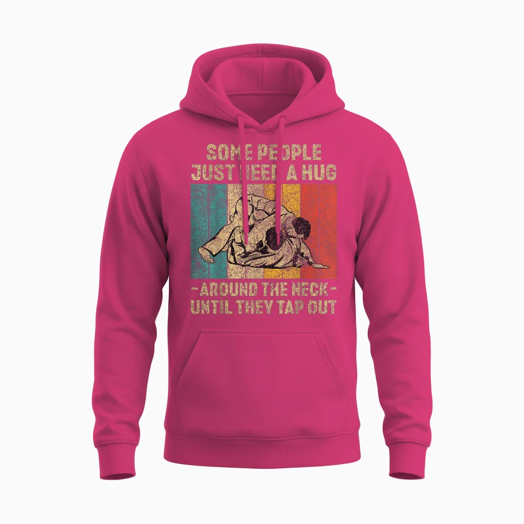 Some People Just Need a Hug Vintage Bjj Brazilian Jiu Jitsu Unisex Hoodie in Heliconia