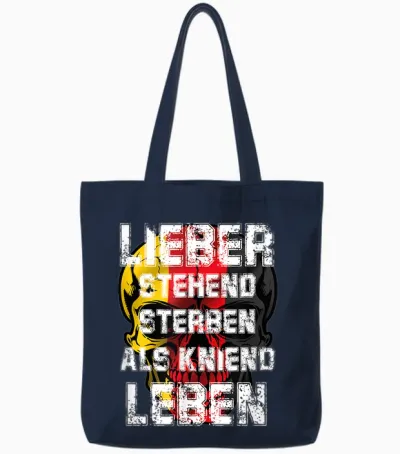 Lieber Stehend Sterben Als Kniend Leben Deutschrock Skull Tote Bags - Navy