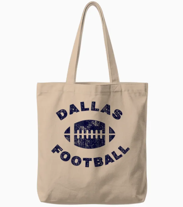Dallas Vintage Distressed Football Sports Design Tote Bags in Natural