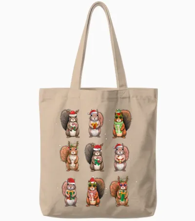 Squirrels Christmas Lights Decor Funny Squirrel Lover Pajama Tote Bags - Natural