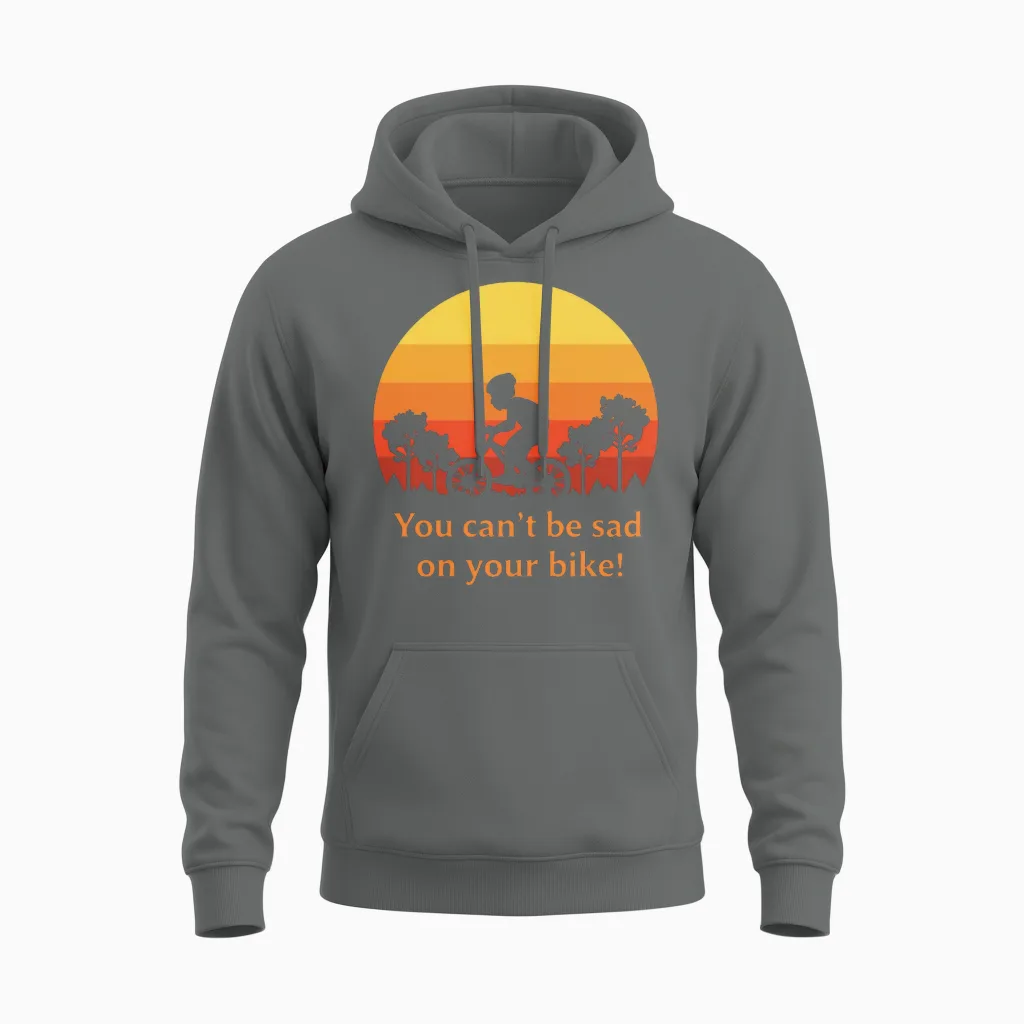 You Can't Be Sad on Your Bike! Unisex Hoodie in Graphite Heather