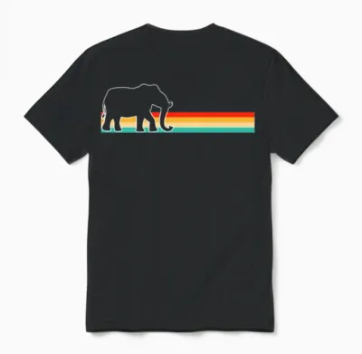 Elephant Retro Unisex T-Shirt - Black
