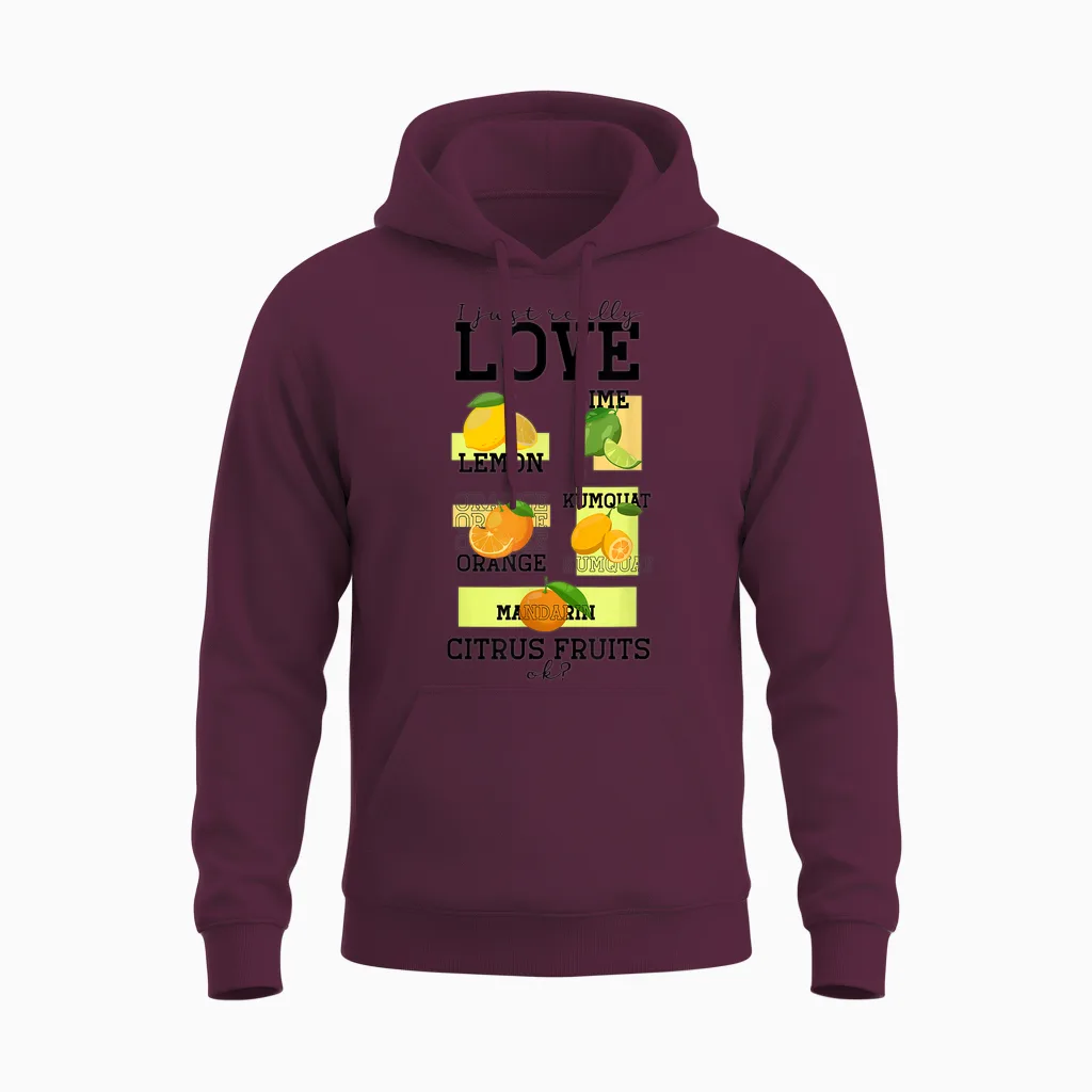 Citrus T-Shirt, White, S Unisex Hoodie in Maroon