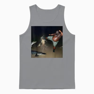Man Kick Alligator in Swamp Funny Oddly Specific Meme Unisex Tank Top - Sport Grey