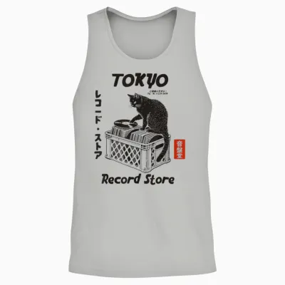 Tokyo Record Store Cat, Musique Vinyle Japonaise Anime Unisex Tank Top - Ash
