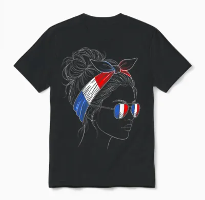 France Femme Profil Chignon Lunettes Bandeau Unisex T-Shirt - Black