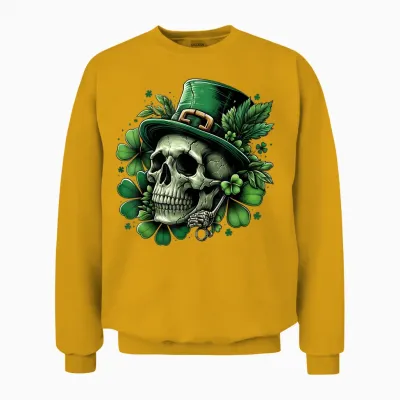 Saint Patrick's Day Shamrock Skull T-Shirt Skeleton, Black Unisex Sweatshirt - Gold