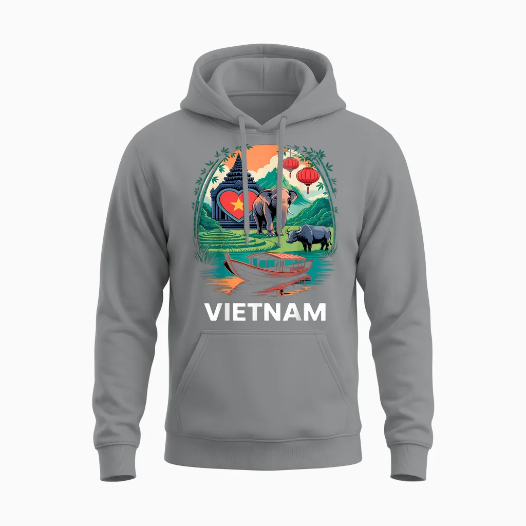 Vietnam Heart Love Unisex Hoodie in Sport Grey