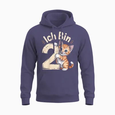 Kinder 2. Geburtstag Mädchen 2 Jahre Katze Deko Spruch Sprüche Unisex Hoodie - Heather Sport Dark Navy