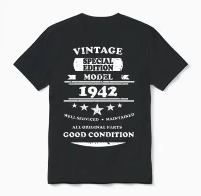 Vintage Retro White 1942 Unisex T-Shirt - Black