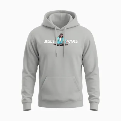 Jesus Raves Dj Rave Techno Edm Party Festival Unisex Hoodie - Ash