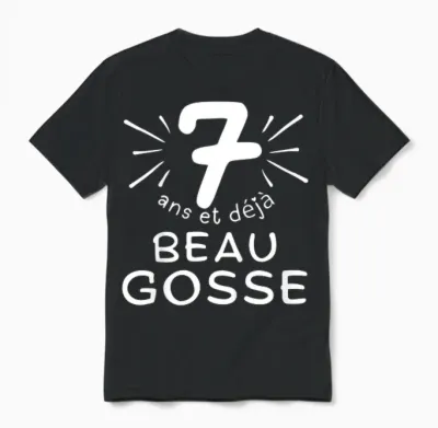 Child 7 Years Old and Already Handsome Kid. Phrase Humor for Gift Boy T-Shirt, Black, 2 Unisex T-Shirt - Black