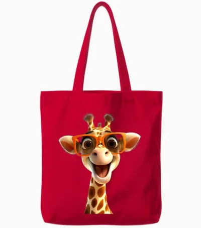 Giraffe with Sunglasses Africa Safari Wilderness Cute Giraffe T-Shirt, Black Tote Bags - Red