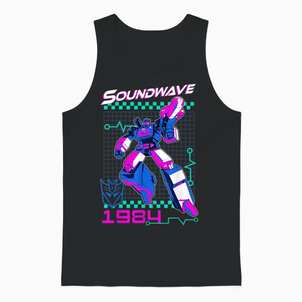 Transformers Soundwave 1984 Retro Grid Logo Unisex-Adults T-Shirt - Black - Small Unisex Tank Top in Black
