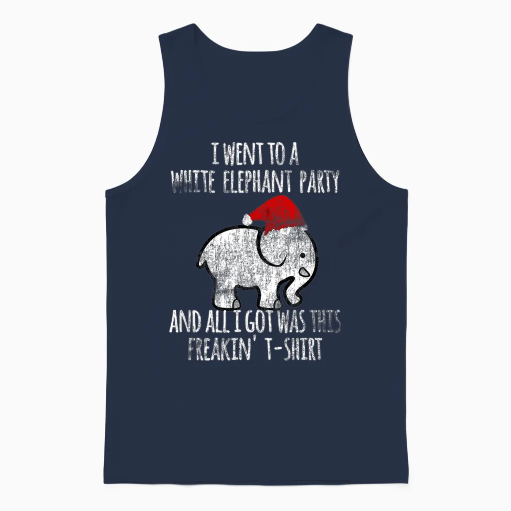 White Elephant Christmas Fun T-Shirt Gift Exchange Contest Unisex Tank Top in Navy