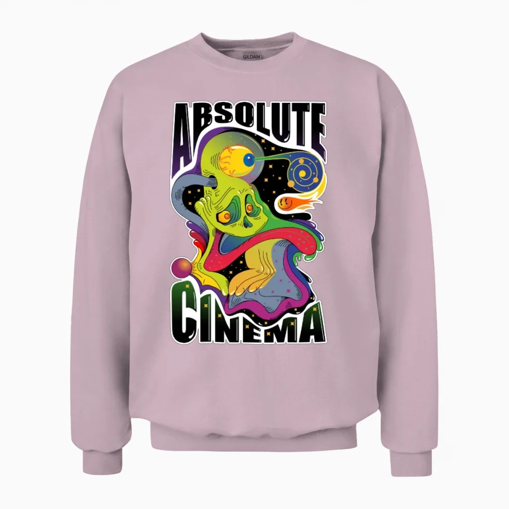 Psychedelic Alien Cinema Burst Unisex Sweatshirt in Light Pink