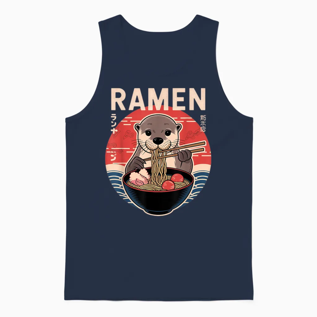 Otter Ramen Japanese Noodles Kawaii Anime Otter T-Shirt, Black, S Unisex Tank Top in Navy