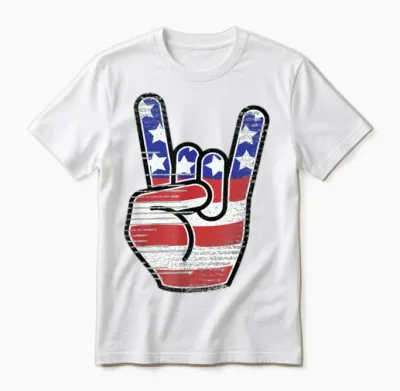 Rock N Roll Usa Flag Horns Sign Retro Band Unisex T-Shirt - White