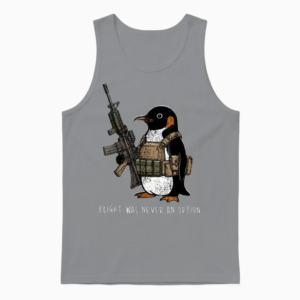 Flight Was Never an Option Tactical Penguin Funny Bird Meme Unisex Tank Top in Sport Grey