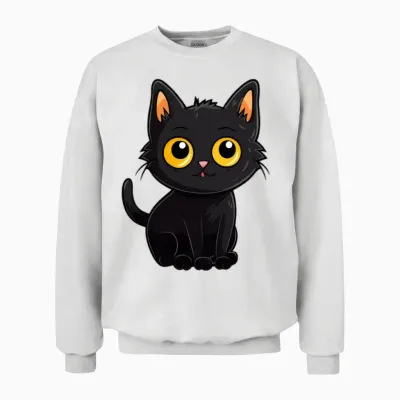 Black Cat Unisex Sweatshirt - White