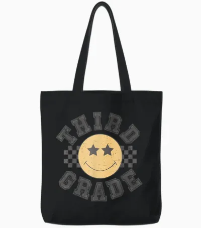 Retro Third Grade Teacher Student 1st Day Back to School Tote Bags - Black