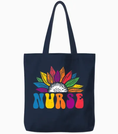 Retro Rainbow Sunflower Nurse Tote Bags - Navy