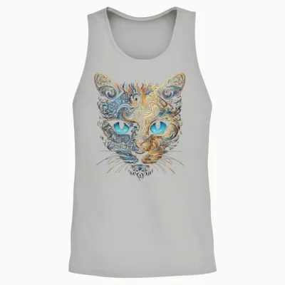 Cat Fantasy Blue Eyes Mandala Animal Art Cat T-Shirt, Black Unisex Tank Top - Ash