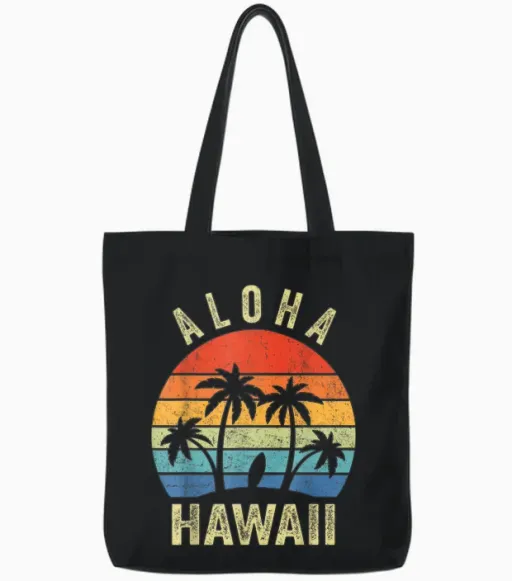 Aloha Hawaii Hawaiian Island Palm Beach Surfboard Surf Tote Bags - Black