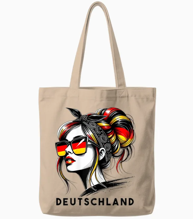 Germany Woman Bun Flag German Proud Girl T-Shirt, White, Female X-Small Tote Bags in Natural