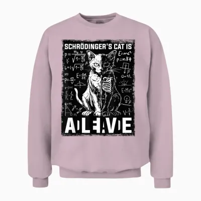 Quantum Physics of the Dead and Living Cat by Schrodinger T-Shirt, Black, S Unisex Sweatshirt - Light Pink