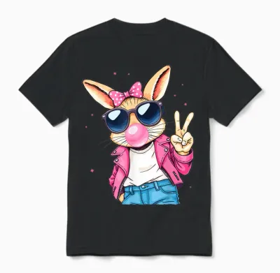 Cooles Hasi Bunny Kaninchen Osterhase Kinder Mädchen Ostern Unisex T-Shirt - Black