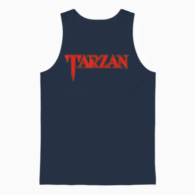 Classic Tarzan Logo in Red Text T-Shirt, Black, S Unisex Tank Top - Navy