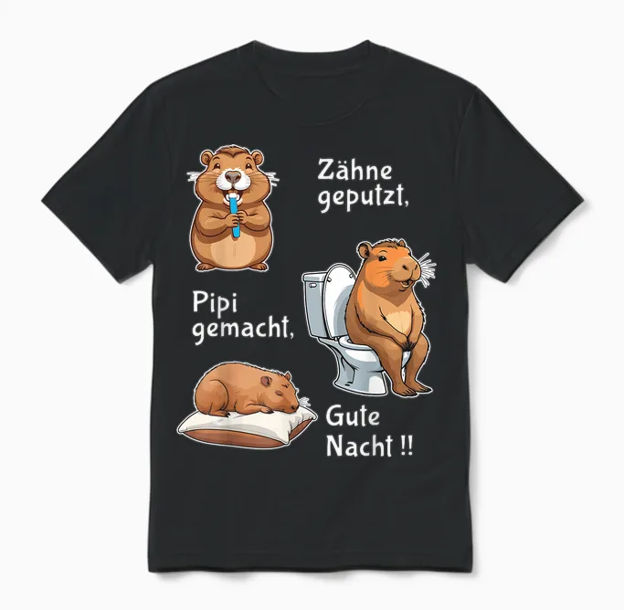Teeth, Pipi Made Good Night Capybara Sleep Unisex T-Shirt in Black