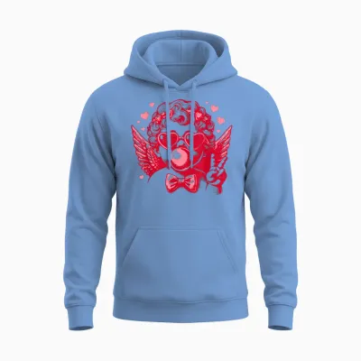 Retro Cupid Valentine's Day Cute Vintage Cupid Blowing Bubble Unisex Hoodie - Carolina Blue