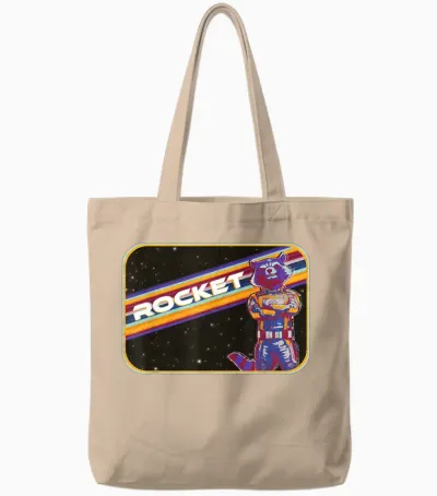 Guardians of the Galaxy Rocket T-Shirt, Black Tote Bags - Natural