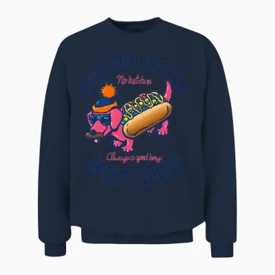 Da Chicago Dog with Text Unisex Sweatshirt - Navy