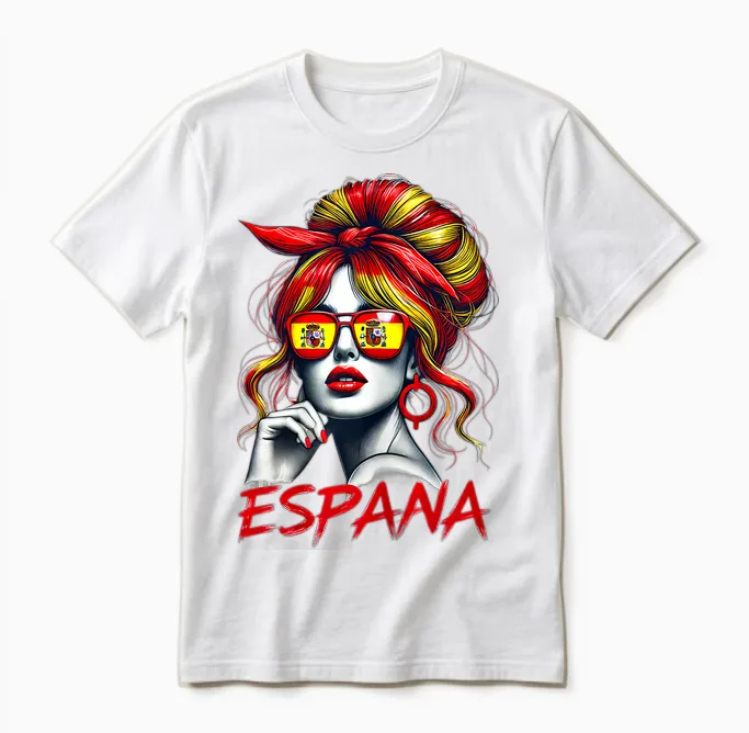 Spain Woman Bun Flag Spanish Proud for Girl T-Shirt, White Unisex T-Shirt in White