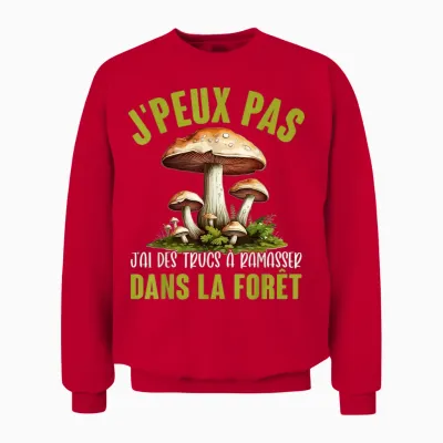 J'peux Pas J'ai Mushrooms Forest Accessories Dad Idea Deco T-Shirt, Black, S Unisex Sweatshirt - Red